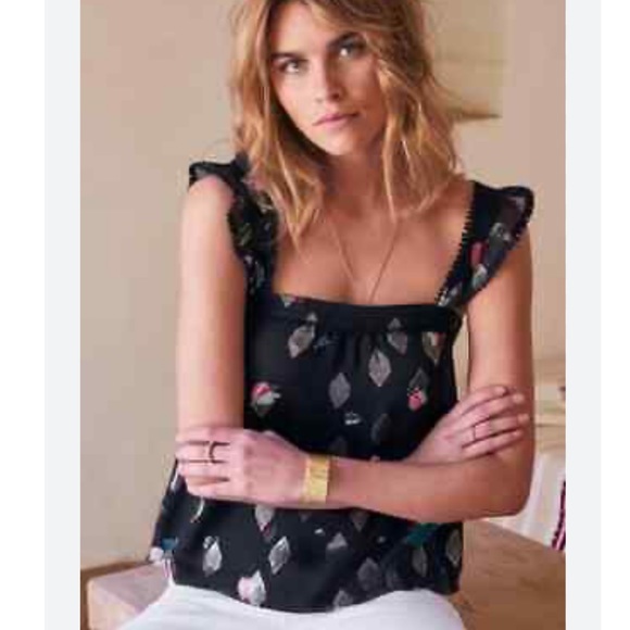 Sezane Tops - SEZANE Black Metallic Floral Diamond Silk Sleeveless Tank Blouse 34